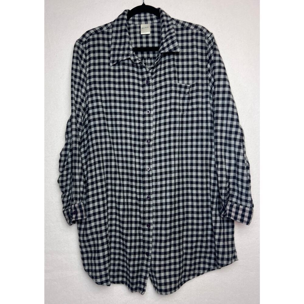 Blair Shirt Women's Cotton Button Up Black White Buffalo Check Plaid Size 2XL